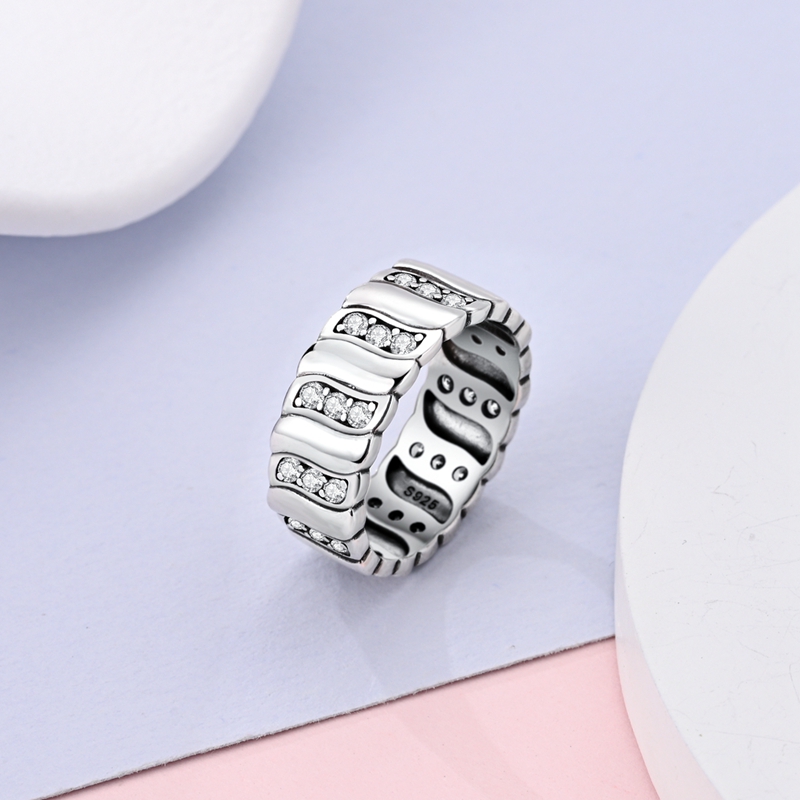 Women's 925 Sterling Silver Classic Rope-Pattern Gemstone Ring
